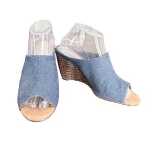 Aerosoles Womens Blue Denim Peep Toe Wedge Sandals Woven Heel Mules Size 9